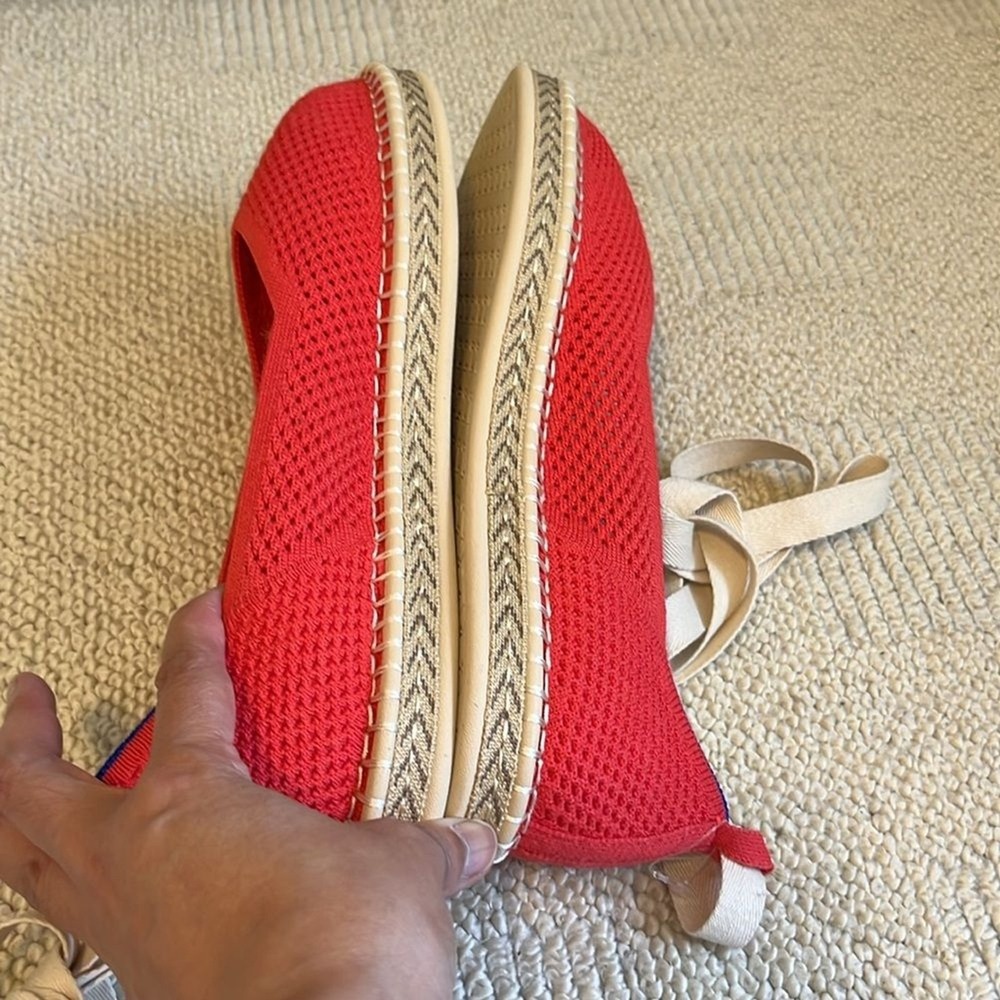 NWOB Rothy's The Espadrille Flats Red Size 11.5 Jute Midsole Ankle Ties - Picture 7 of 10